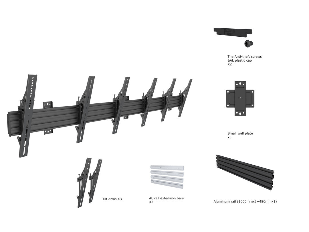 Multibrackets Pro MBW3U – Wandhalterung, neigbar, für 40", VESA 400×400, bis 90 kg, schwarz