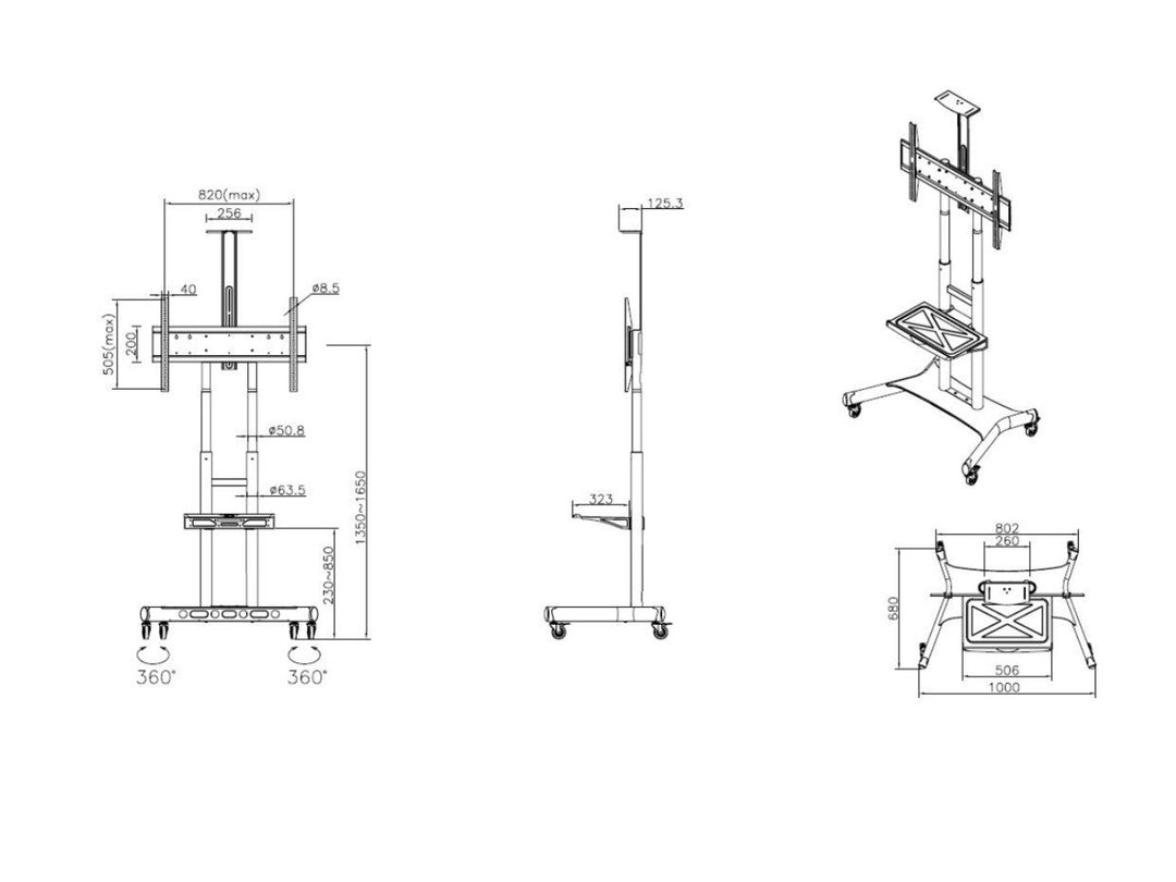 Multibrackets TV-Trolley Basic 180 Schwarz – Maximale Bildschirmgrösse 2,03 m, Kabelführung