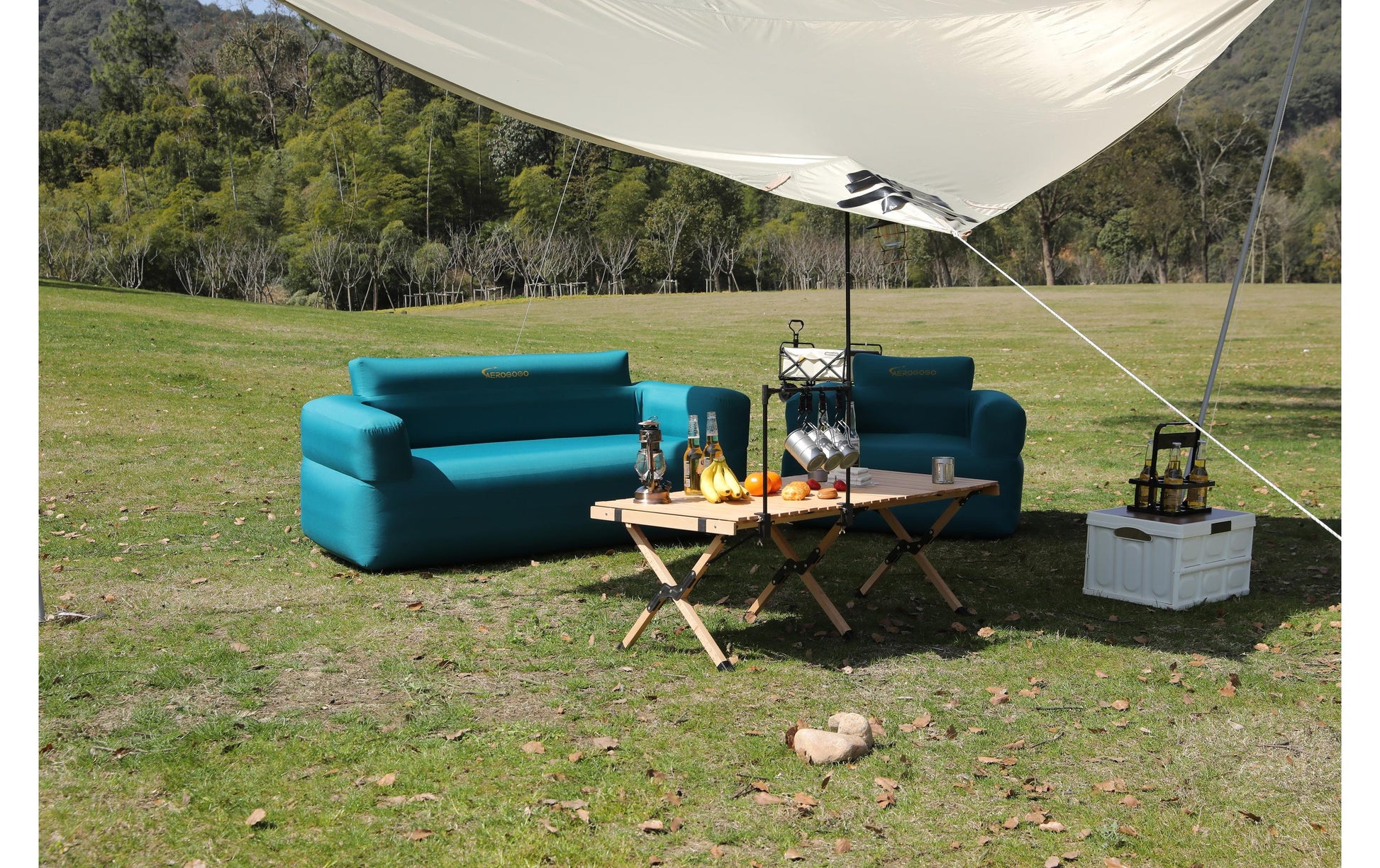 Aerogogo Beistelltisch BS2-02 – 170 × 74 × 74 cm – Polyester & PVC – türkis – mit 2 Sitzen