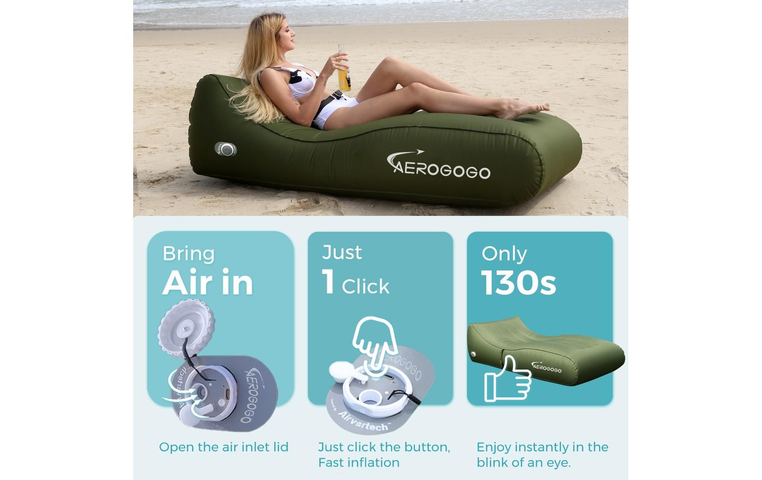 Aerogogo GIGA Lounger – B 80 × T 185 × H 50 cm – ABS, PVC, Dunkelgrün
