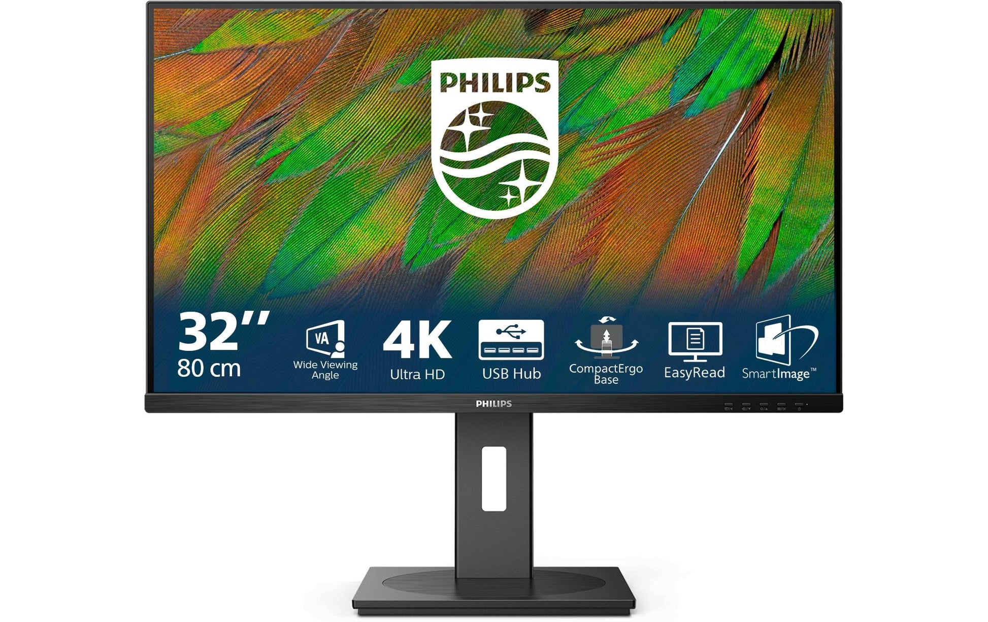 Philips 32B1N3800/00 – Monitor, 31,5", 3840 × 2160 (UHD 4K), VA, 60 Hz, 350 cd/m², VESA 100 × 100, Schwarz