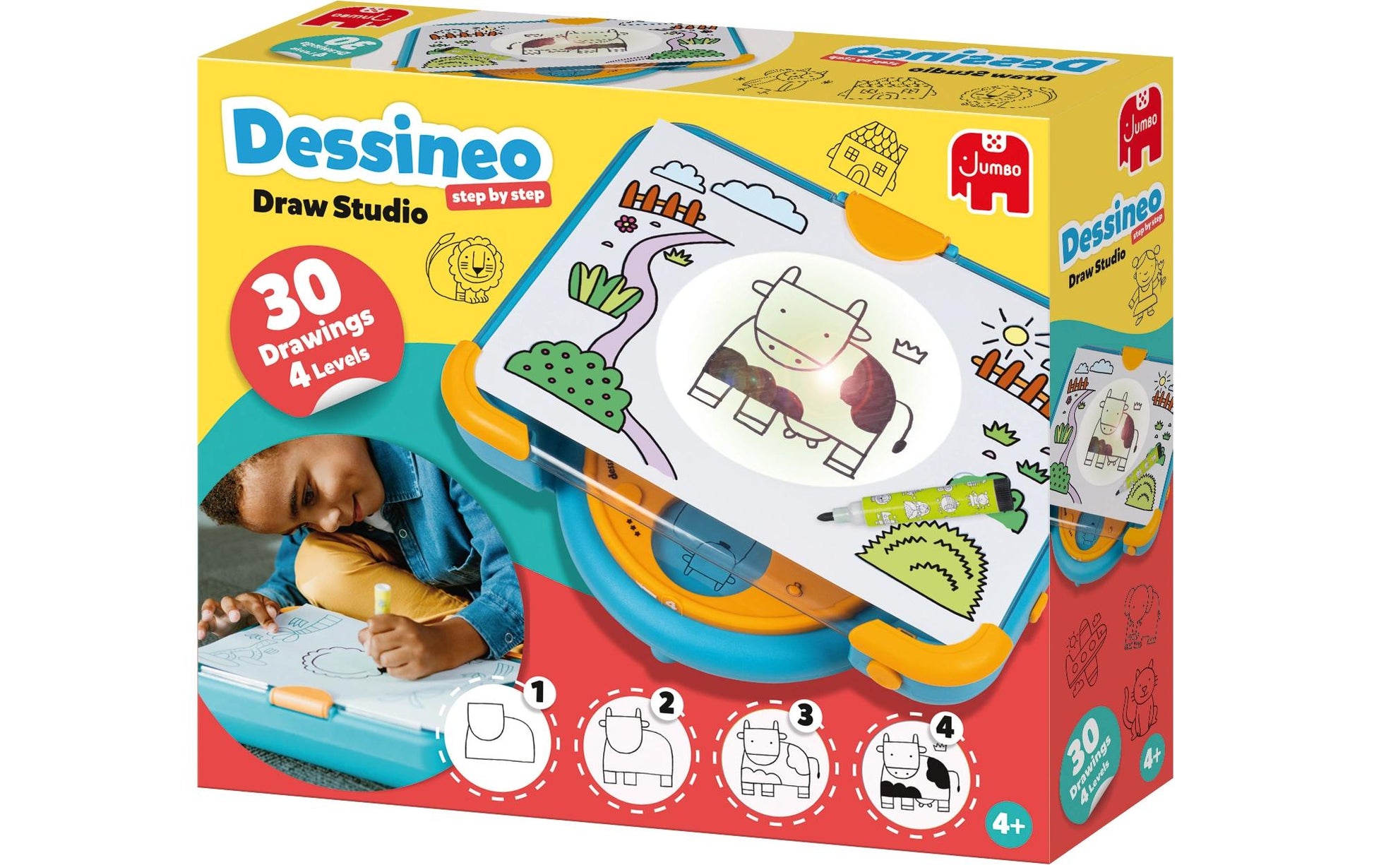 Jumbo Dessineo – Mal-Set für Kinder, sortiert, mit Zeichenplatte, 30 Schablonen, 1 schwarzer Stift