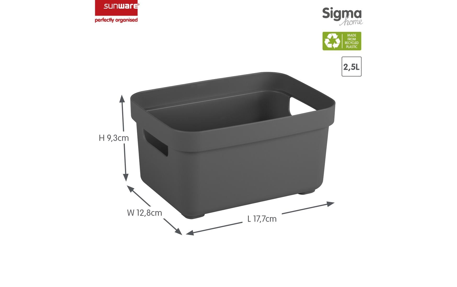 Sigma home Aufbewahrungsbox 2,5 L (ohne Deckel) – Kunststoff – Anthrazit – stapelbar, mit Griff