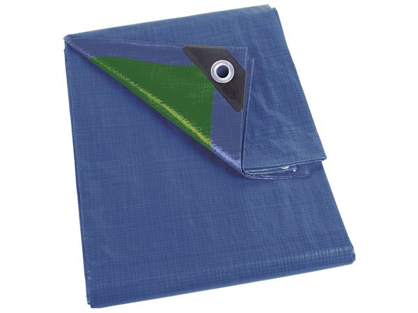 Perel Abdeckplane – 5 m × 5 m, Kunststoff, Blau/Grün, 70 g/m², Wasserfest, Ösen