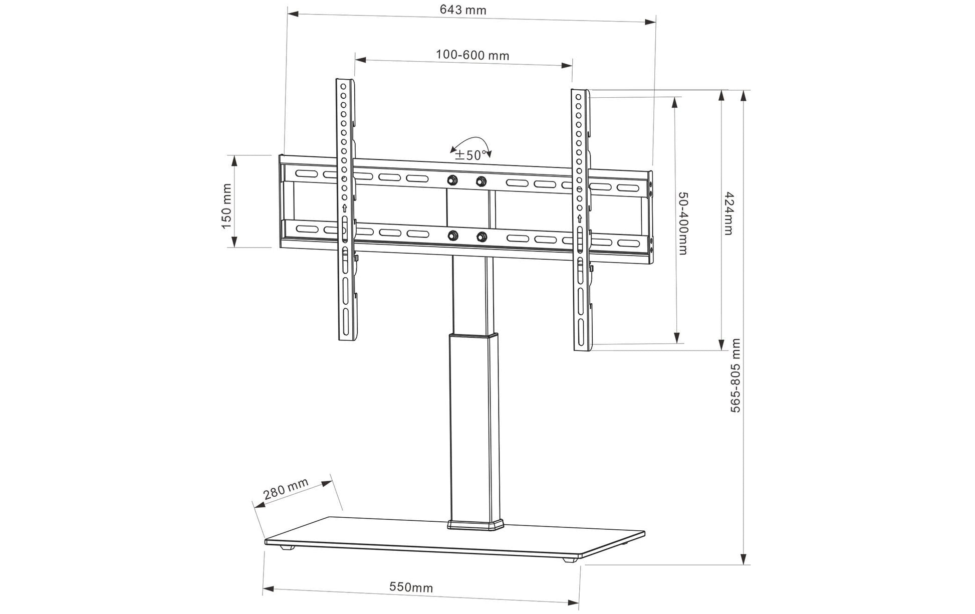 myWall My Wall Tischständer – 32–70" – VESA 100×100–600×400 – bis 40 kg, Höhenverstellbar, drehbar – HP 2 BRA