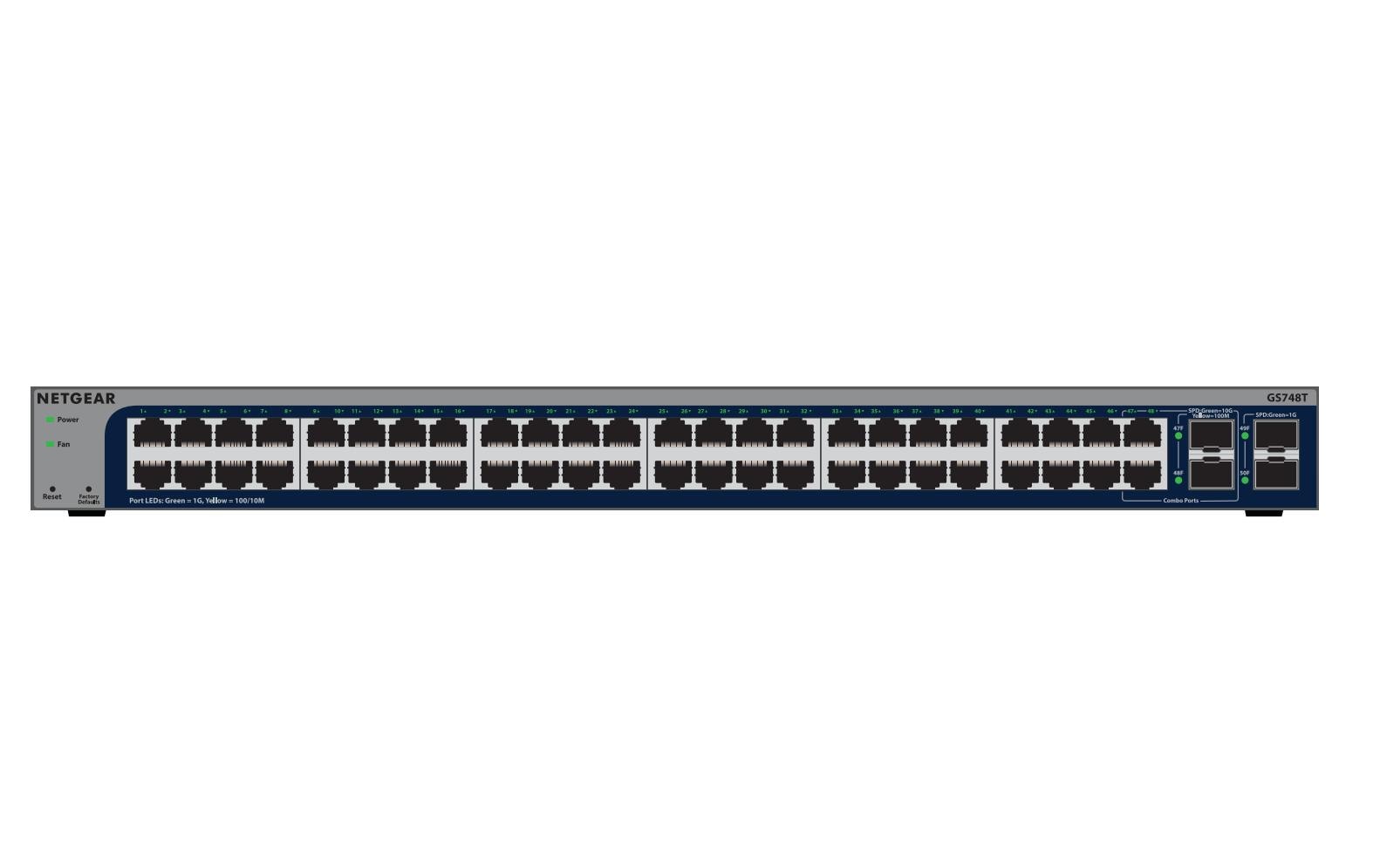 NETGEAR GS748T – Managed L2/L3/L4 Switch – 48× 1G, 2× SFP, 19"
