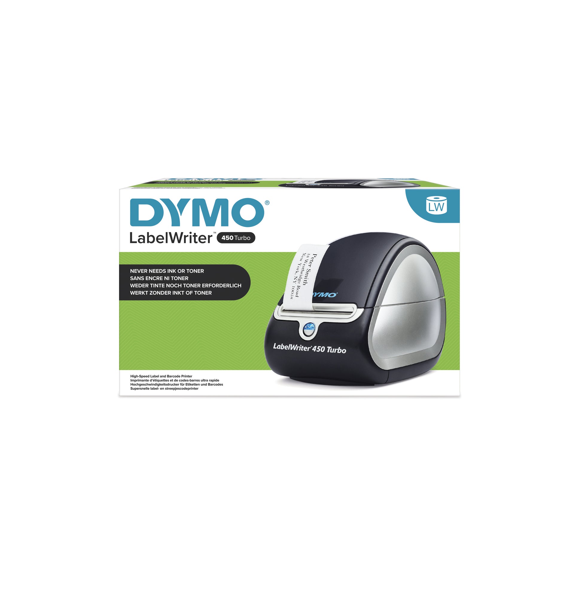 DYMO LabelWriter 450 Turbo – Etikettendrucker, Thermodirekt, USB, 600 dpi, für LabelWriter-Etiketten bis 60 mm
