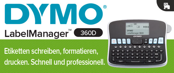 DYMO LabelManager 360D – Beschriftungsgerät, für D1-Bänder 6–19 mm, 180 × 180 dpi, 12 mm/s, AZERTY-Tastatur