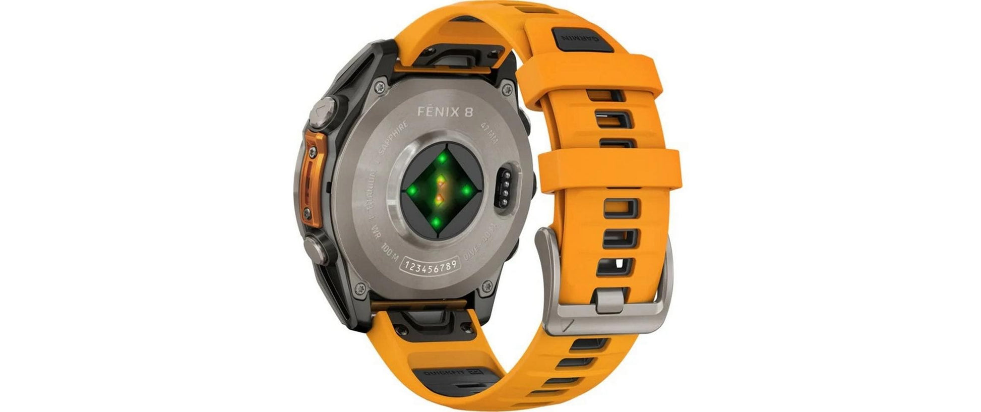 Garmin Fenix 8 – Smartwatch – 47 mm, 1,4" AMOLED, GPS, Saphirglas, 100 m, Silber, Orange Sportarmband