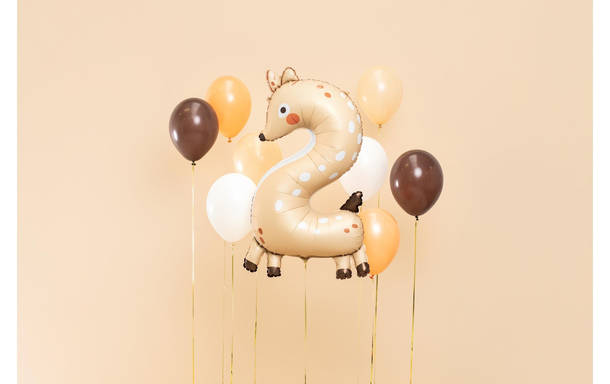PartyDeco Folienballon Zahl 2 Reh – braun – 65 × 102 cm – Folie – 1 Stk