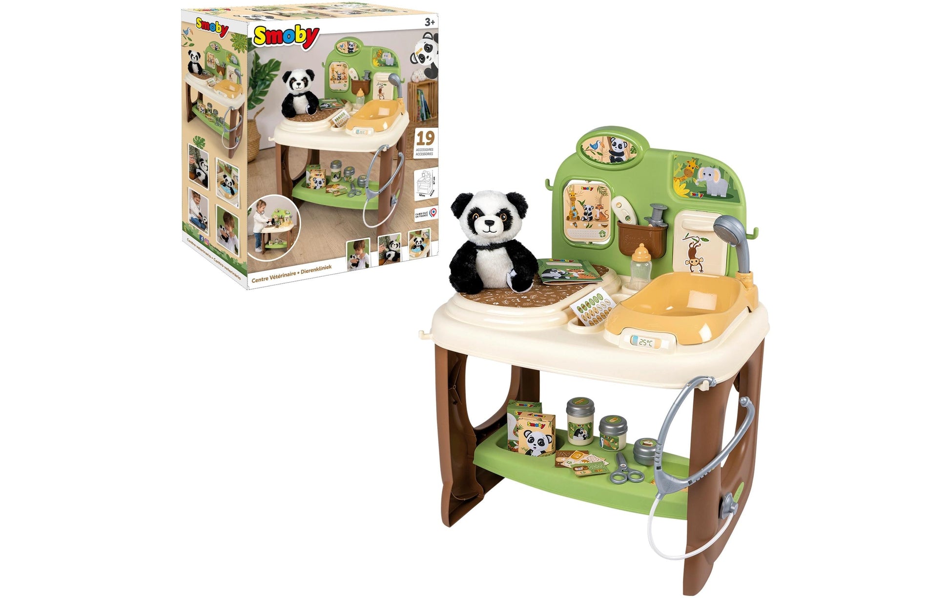 Smoby Tierarztklinik mit Panda – 46,1×70,7×52,3 cm – 1 Stück – ab 3 J. – Kunststoff, mehrfarbig
