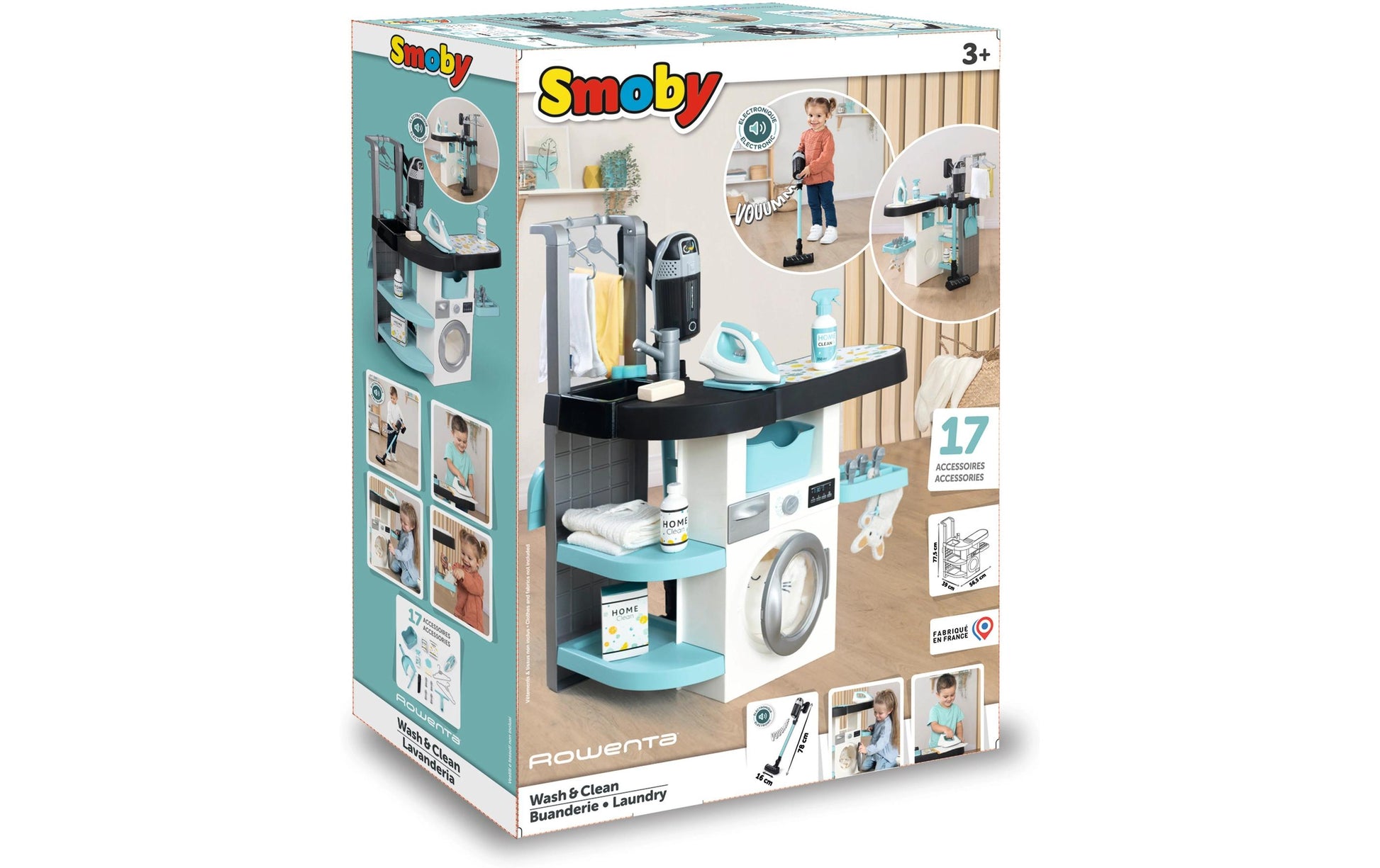 Smoby Rowenta Haushaltset Wash & Clean – ab 3 Jahren – Kunststoff – blau/schwarz/weiss