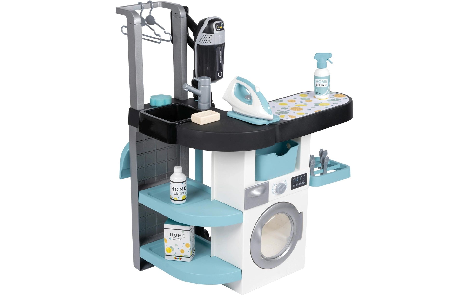 Smoby Rowenta Haushaltset Wash & Clean – ab 3 Jahren – Kunststoff – blau/schwarz/weiss