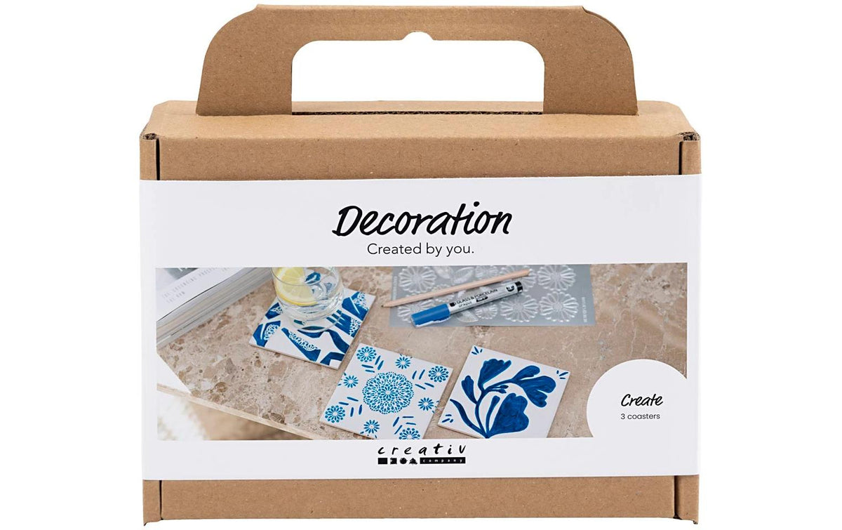 Creativ Company Bastelset – Porzellanuntersetzer bemalen – Porzellan, Blau