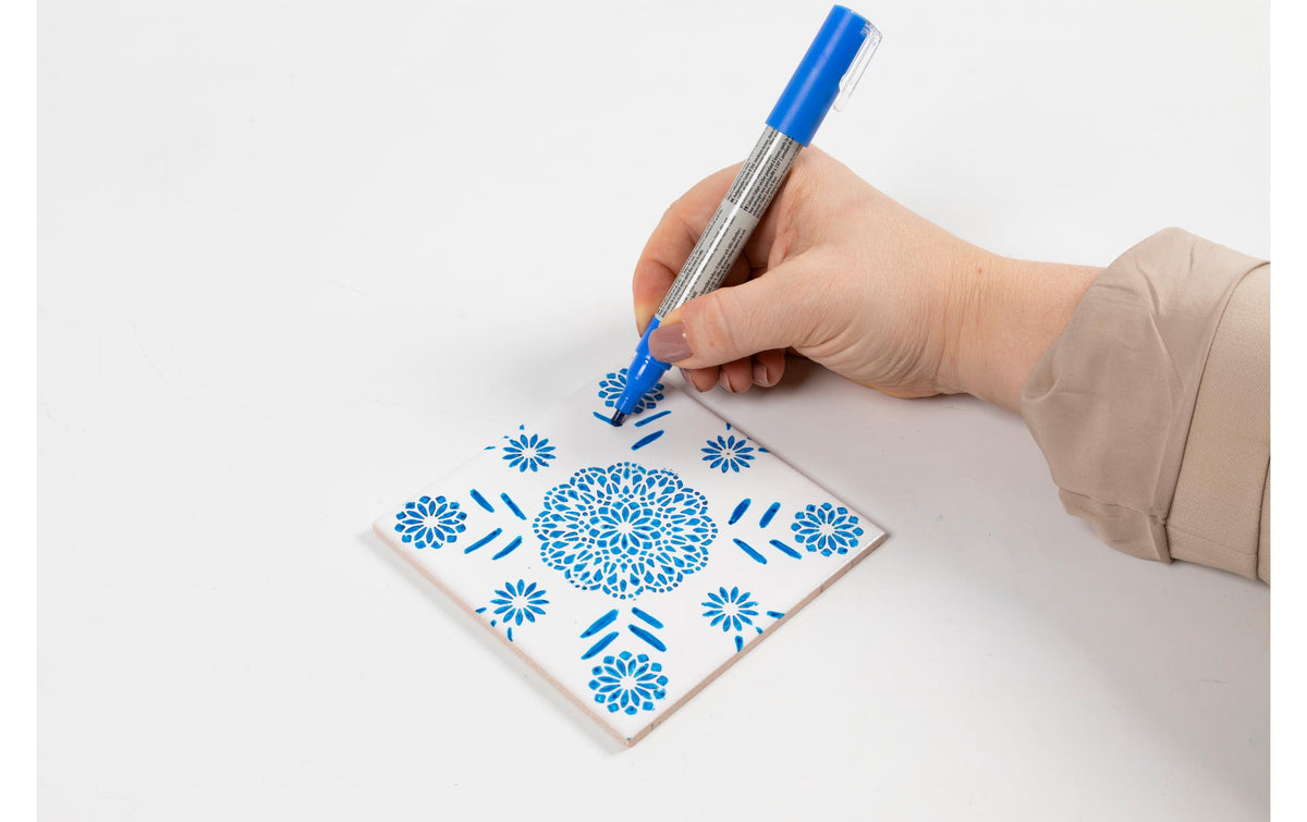 Creativ Company Bastelset – Porzellanuntersetzer bemalen – Porzellan, Blau