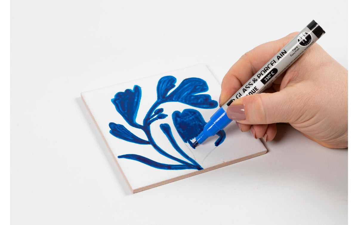Creativ Company Bastelset – Porzellanuntersetzer bemalen – Porzellan, Blau