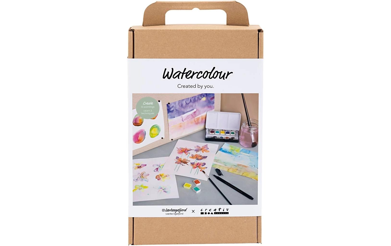 Creativ Company Wasserfarben-Bastelset – mit Wasserfarbenpalette, Pinsel und Aquarellpapier – Mehrfarbig