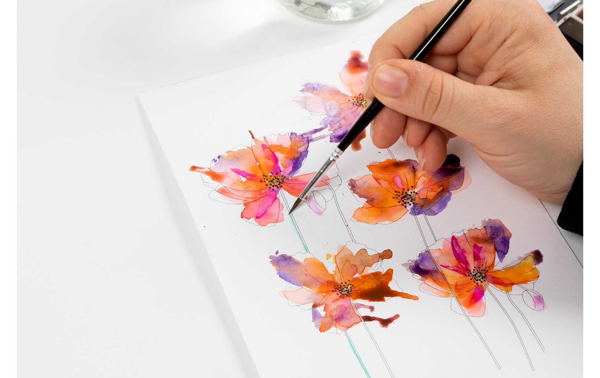 Creativ Company Wasserfarben-Bastelset – mit Wasserfarbenpalette, Pinsel und Aquarellpapier – Mehrfarbig