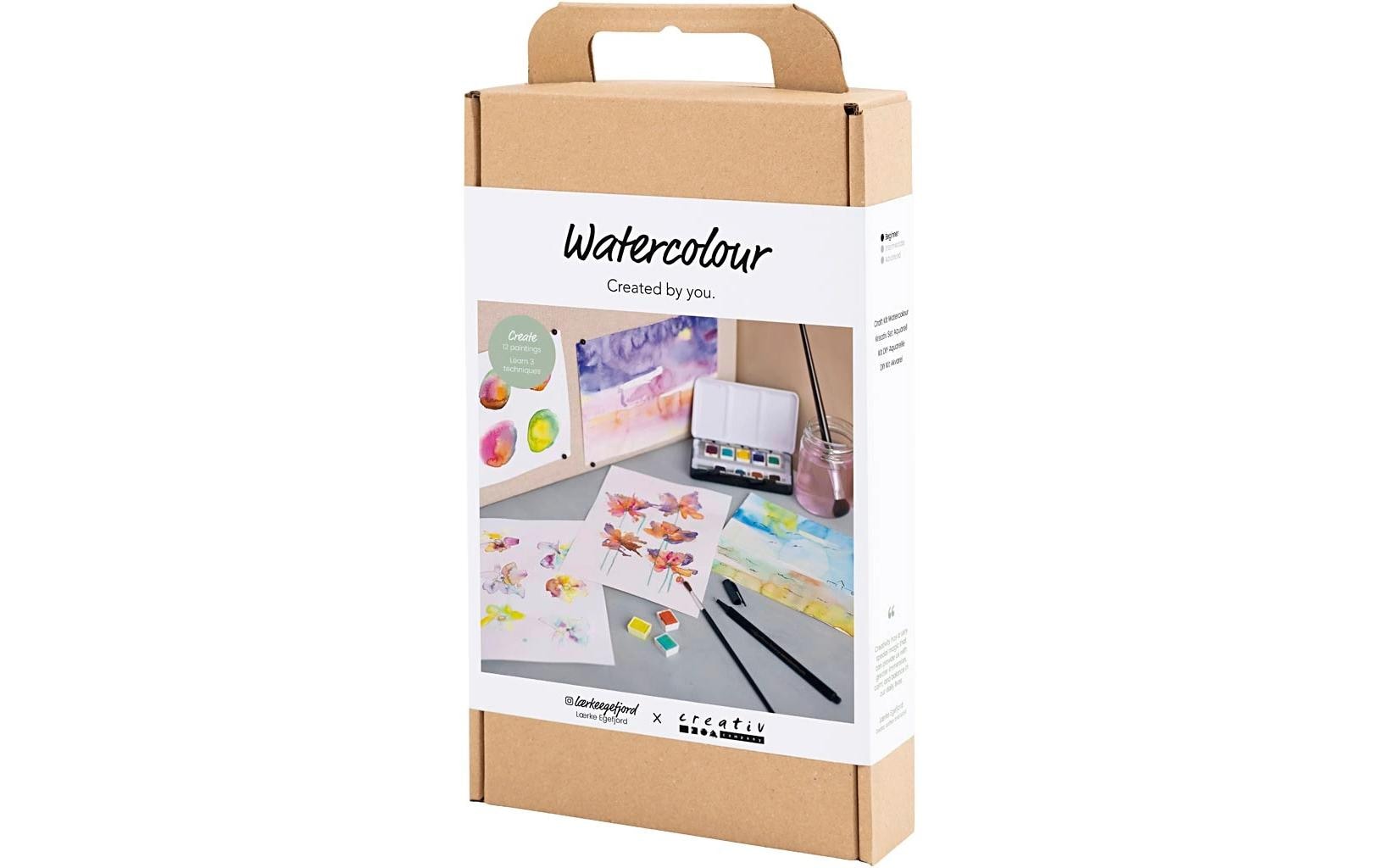 Creativ Company Wasserfarben-Bastelset – mit Wasserfarbenpalette, Pinsel und Aquarellpapier – Mehrfarbig