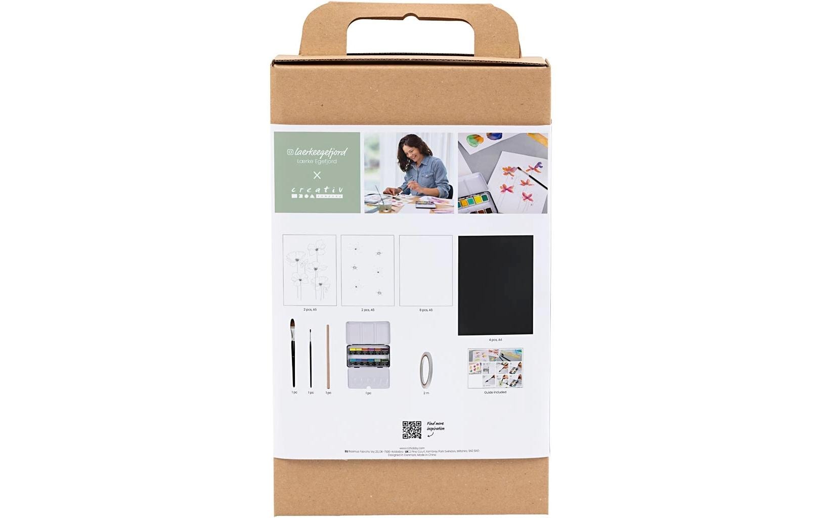 Creativ Company Wasserfarben-Bastelset – mit Wasserfarbenpalette, Pinsel und Aquarellpapier – Mehrfarbig