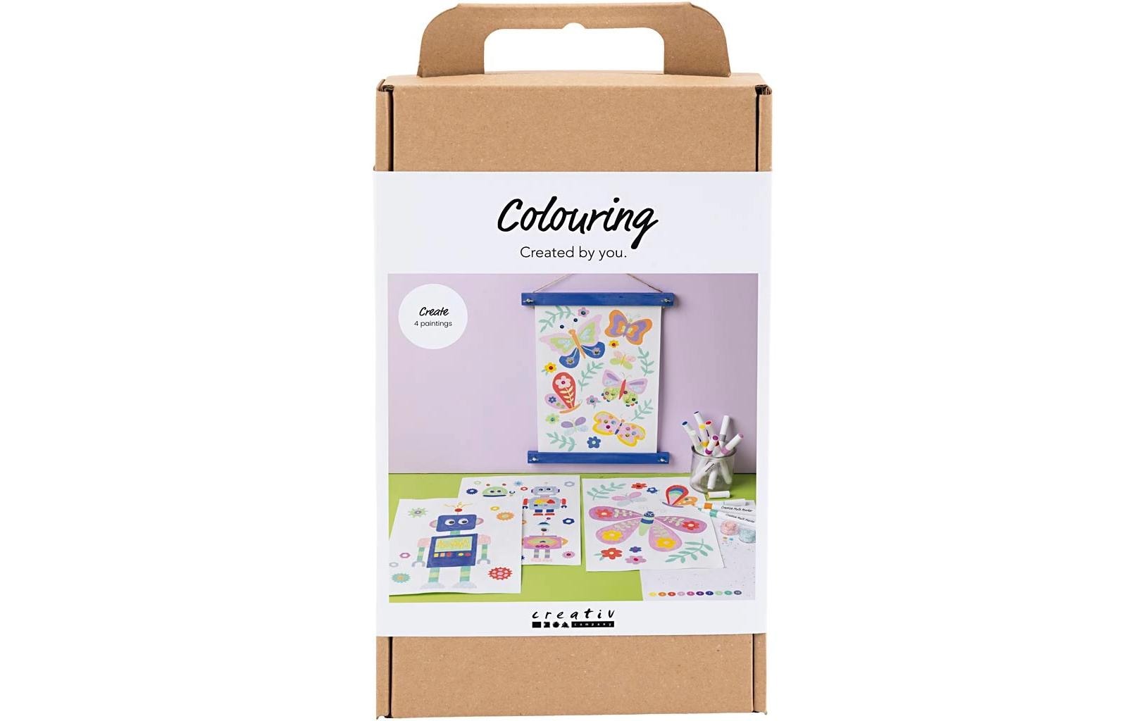 Creativ Company Bastelset Ausmalbilder – 4-teilig, inkl. 10 Filzstifte – ab 6 Jahren