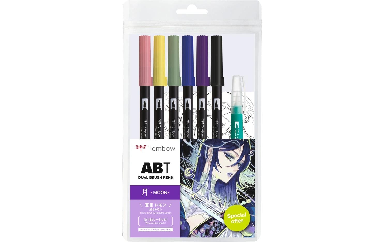 Tombow ABT Brush Pen, Doppelspitze – Pinselspitze, wasservermalbar, 6 Farben