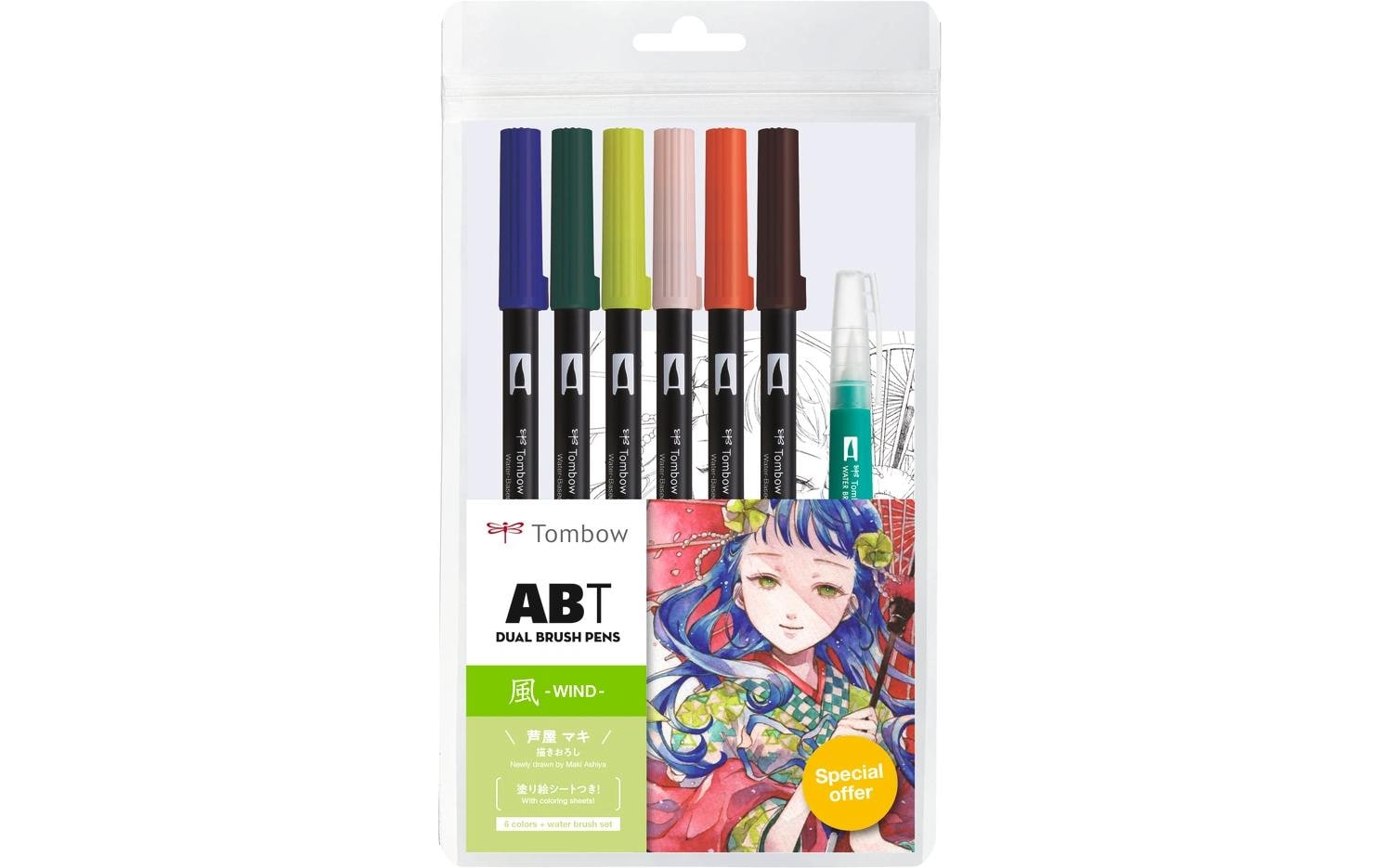 Tombow ABT Brush Pen, Doppelspitze – Pinselspitze, wasservermalbar, 6 Farben