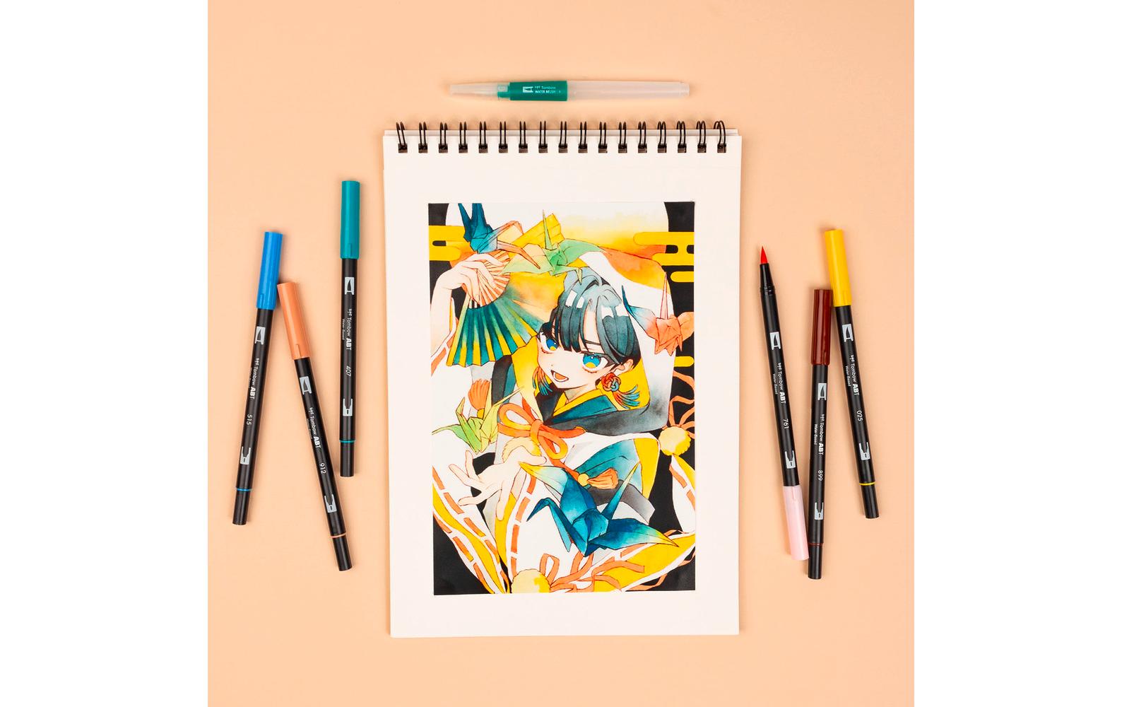 Tombow ABT Brush Pen, Doppelspitze – Pinselspitze, wasservermalbar, 6 Farben
