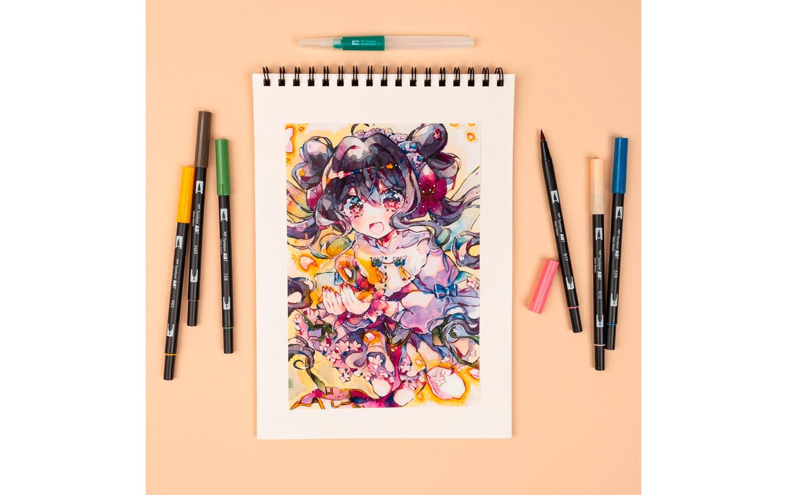 Tombow ABT Dual Brush, Manga Bird – Doppelspitze, Pinselspitze, wasservermalbar, 6 Farben