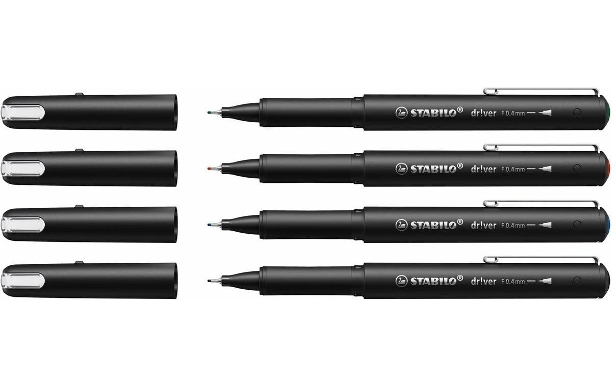 STABILO driver Fineliner Etui – 4er Etui, 0,4 mm, 4 Farben