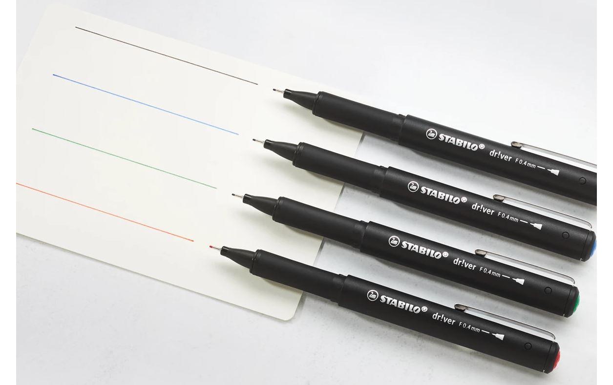 STABILO driver Fineliner Etui – 4er Etui, 0,4 mm, 4 Farben