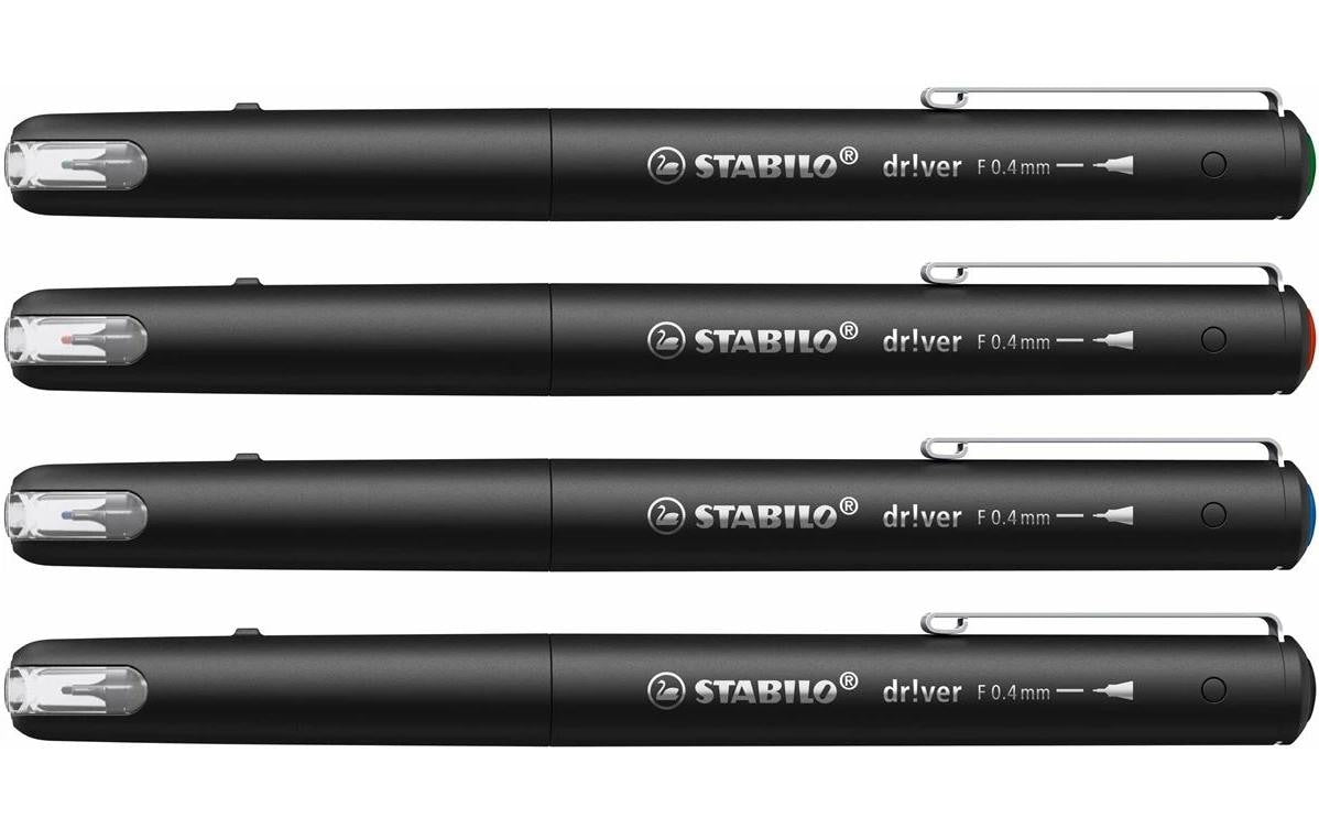 STABILO driver Fineliner Etui – 4er Etui, 0,4 mm, 4 Farben
