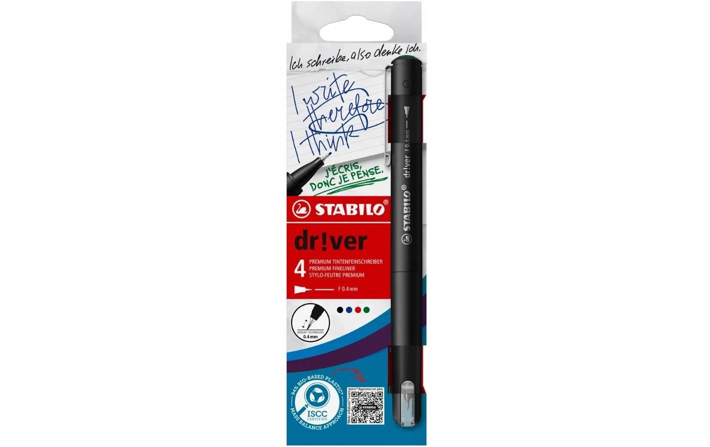 STABILO driver Fineliner Etui – 4er Etui, 0,4 mm, 4 Farben