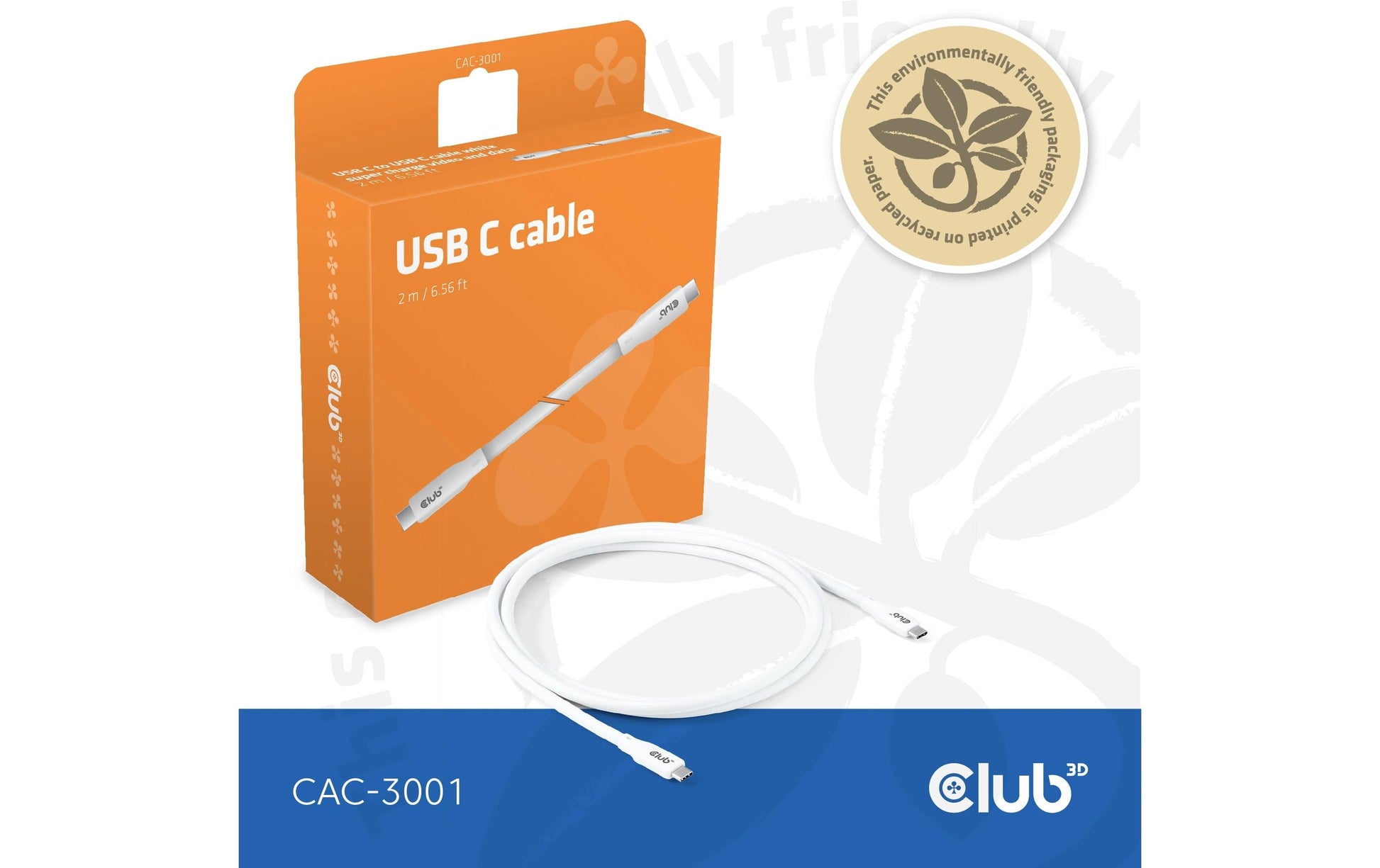 CLUB3D Club 3D – USB-C auf USB-C Kabel – USB4 40 Gbit/s – 2 m – PD 240 W – Silikon – Weiss