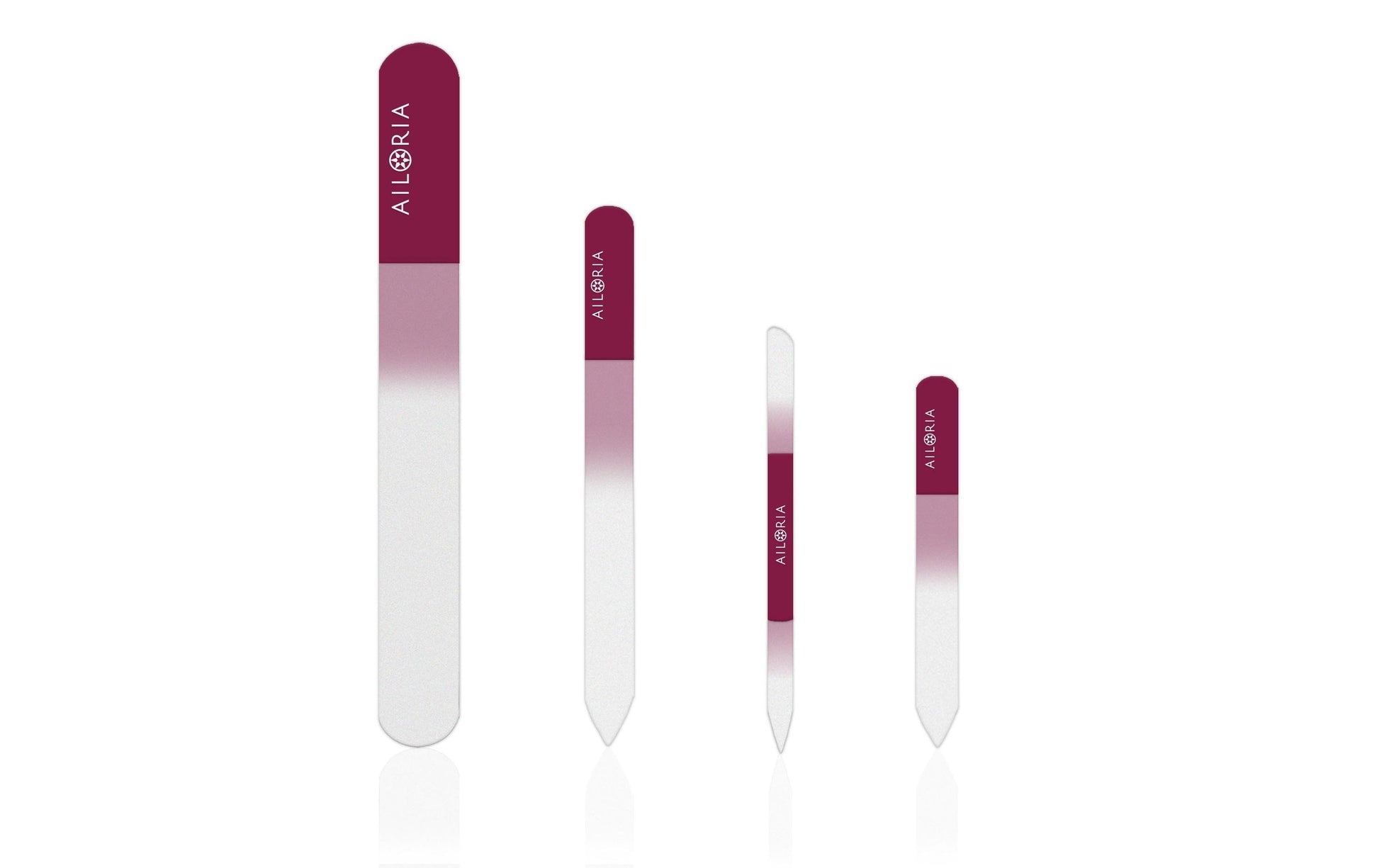 Ailoria Nagelfeilenset CONTOUR PRIME – Glasfeilen, 4 Stk – Kunstlederetui, Magenta