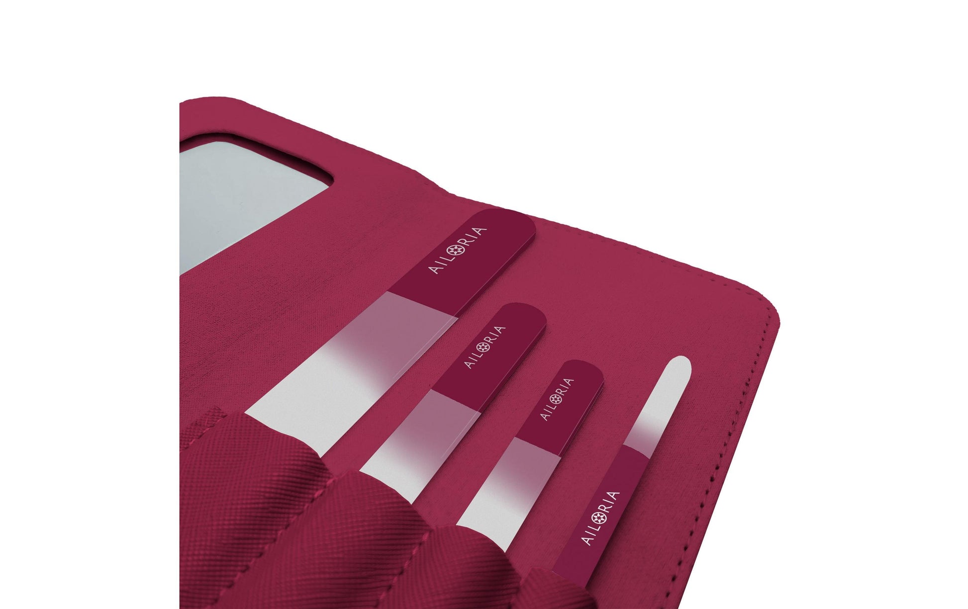 Ailoria Nagelfeilenset CONTOUR PRIME – Glasfeilen, 4 Stk – Kunstlederetui, Magenta