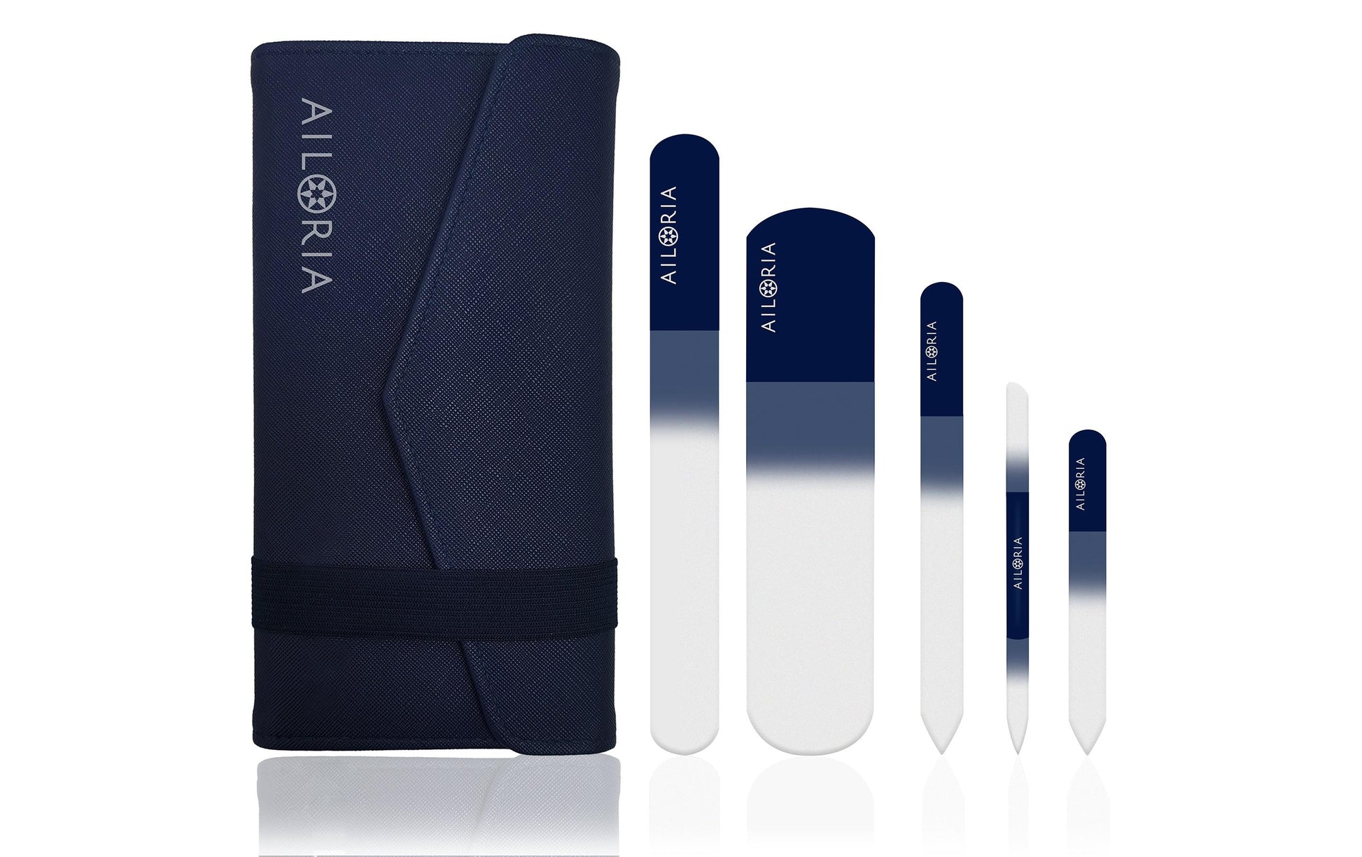 Ailoria Nagelfeilenset CONTOUR LUXE – 5 Stk – blau – Glas, Kunststoffetui