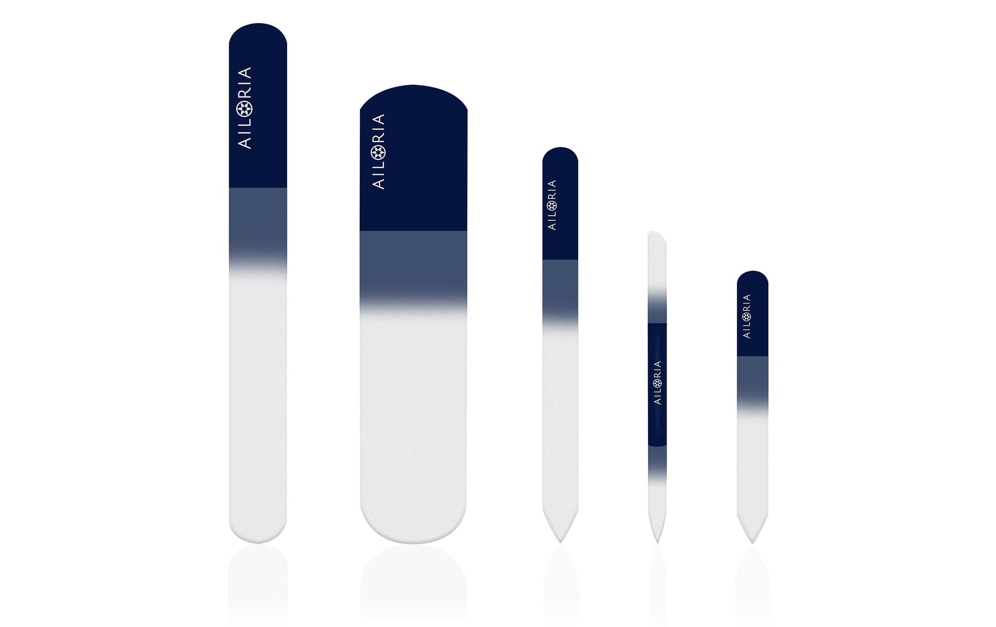 Ailoria Nagelfeilenset CONTOUR LUXE – 5 Stk – blau – Glas, Kunststoffetui