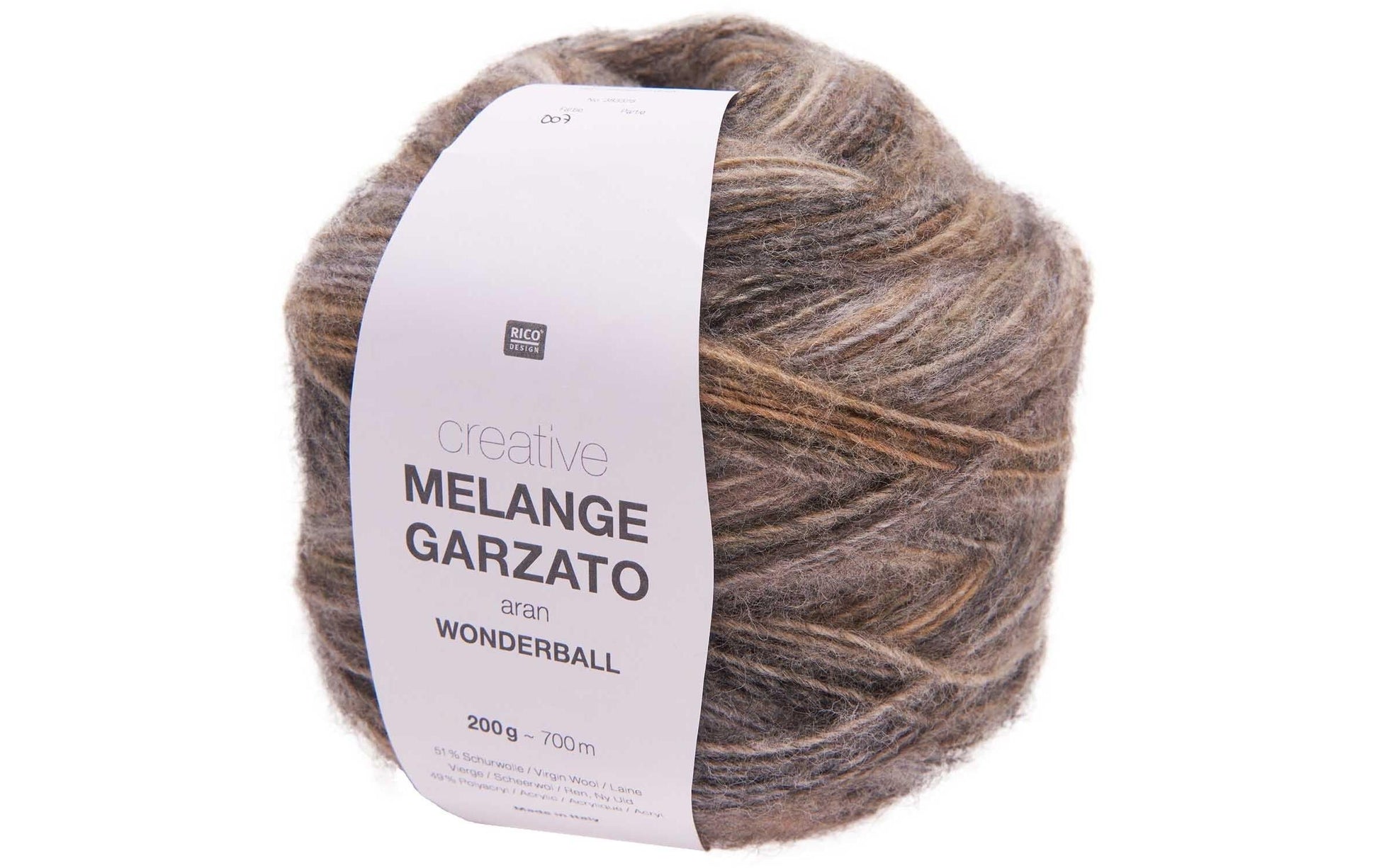 Rico Design Melange Garzato Wolle Aran Natur – 200 g, 700 m, Nadel 5 mm, 51% Schurwolle/49% Polyacryl