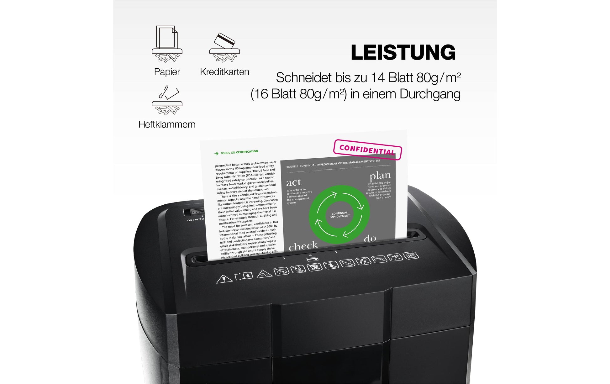 Peach bürogeräte Peach PS500-70OP – Aktenvernichter, DIN P-4, Streifenschnitt 4 × 38 mm, 14 Blatt, 18 l, mit Autofeed