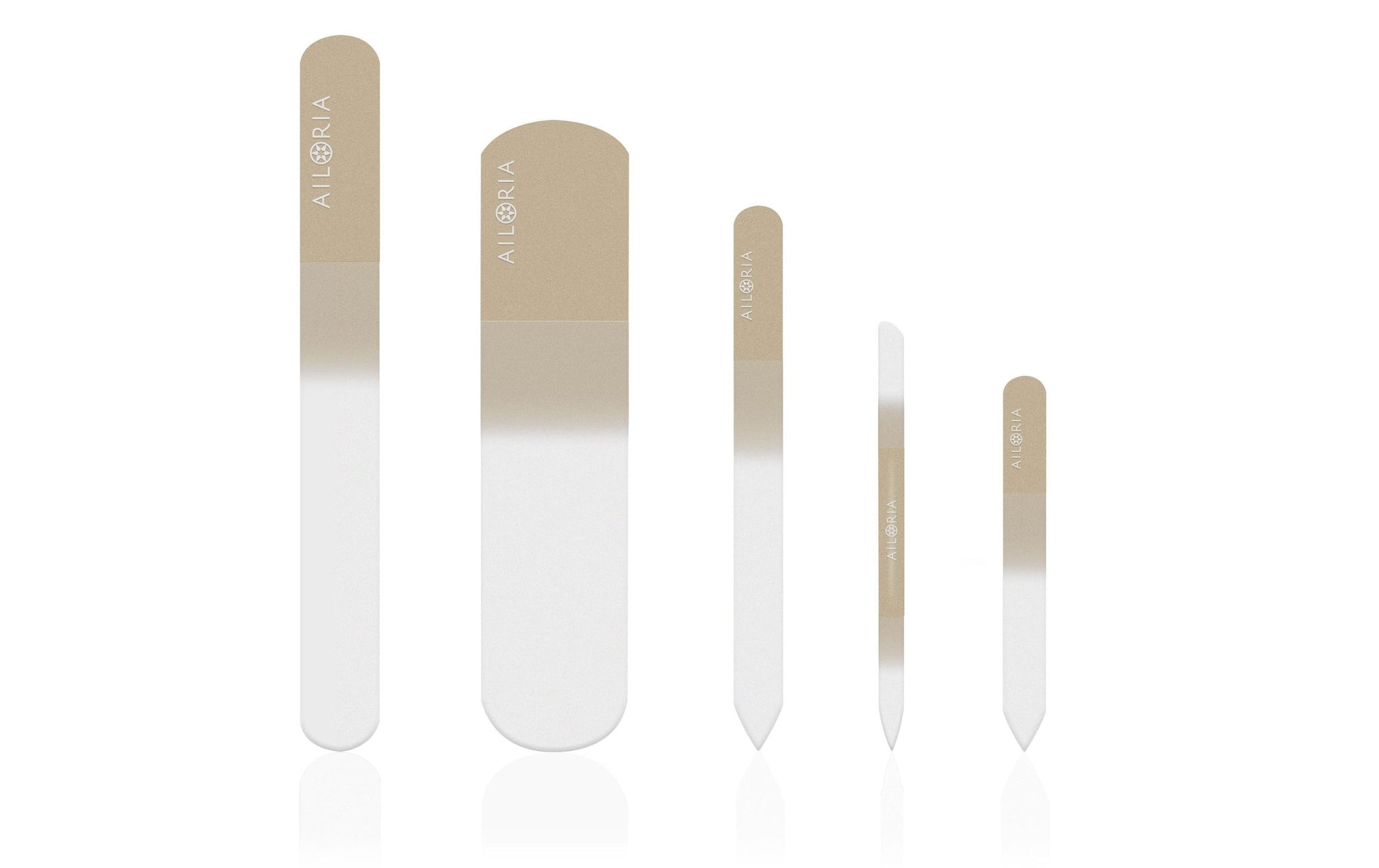 Ailoria Nagelfeilenset – 5 Stk, Glasfeilen – Gold – Kunstlederetui