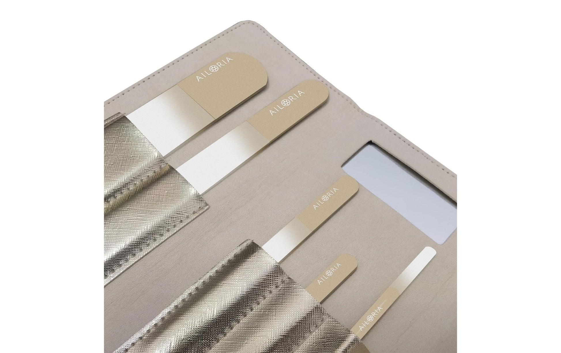 Ailoria Nagelfeilenset – 5 Stk, Glasfeilen – Gold – Kunstlederetui