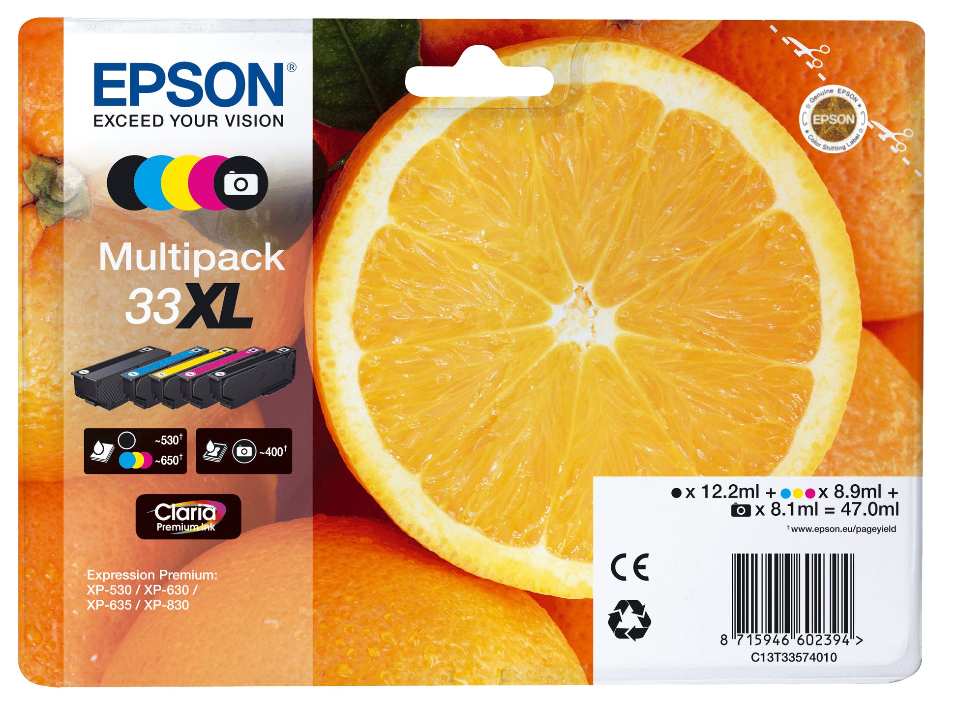 Epson 33XL Tintenpatronen-Multipack, 5er-Set (Original) – für Expression Premium XP-900/830/645 …
