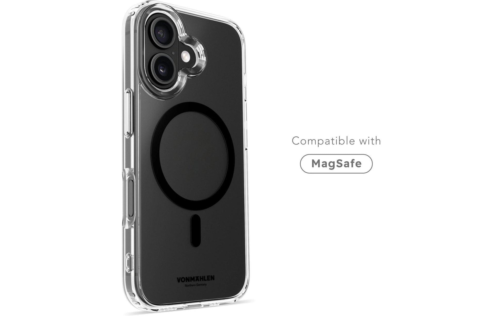 Vonmählen Backcover – für Apple iPhone 16, MagSafe, Kunststoff, schwarz/transparent