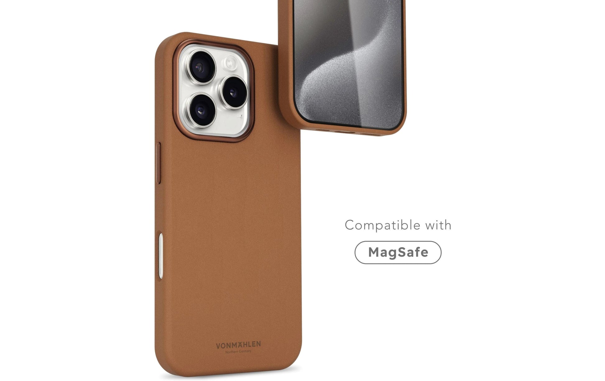 Vonmählen Backcover – für Apple iPhone 16 Pro Max, MagSafe, veganes Leder+Mikrofaser, Braun