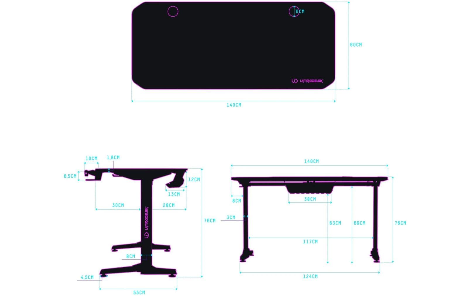 Ultradesk Frag V3 – Computertisch 1'400×600×760 mm, bis 90 kg, schwarz