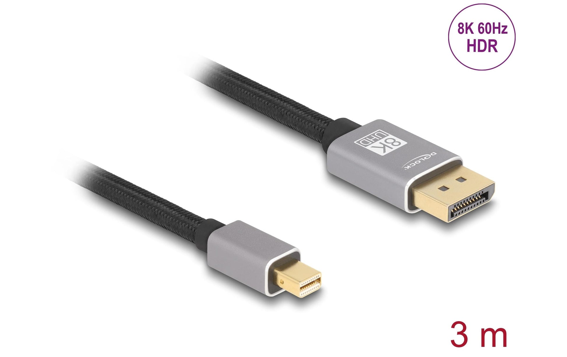 Delock Mini-DisplayPort auf DisplayPort Kabel DP 1.4 8K 60 Hz – 3 m – Grau