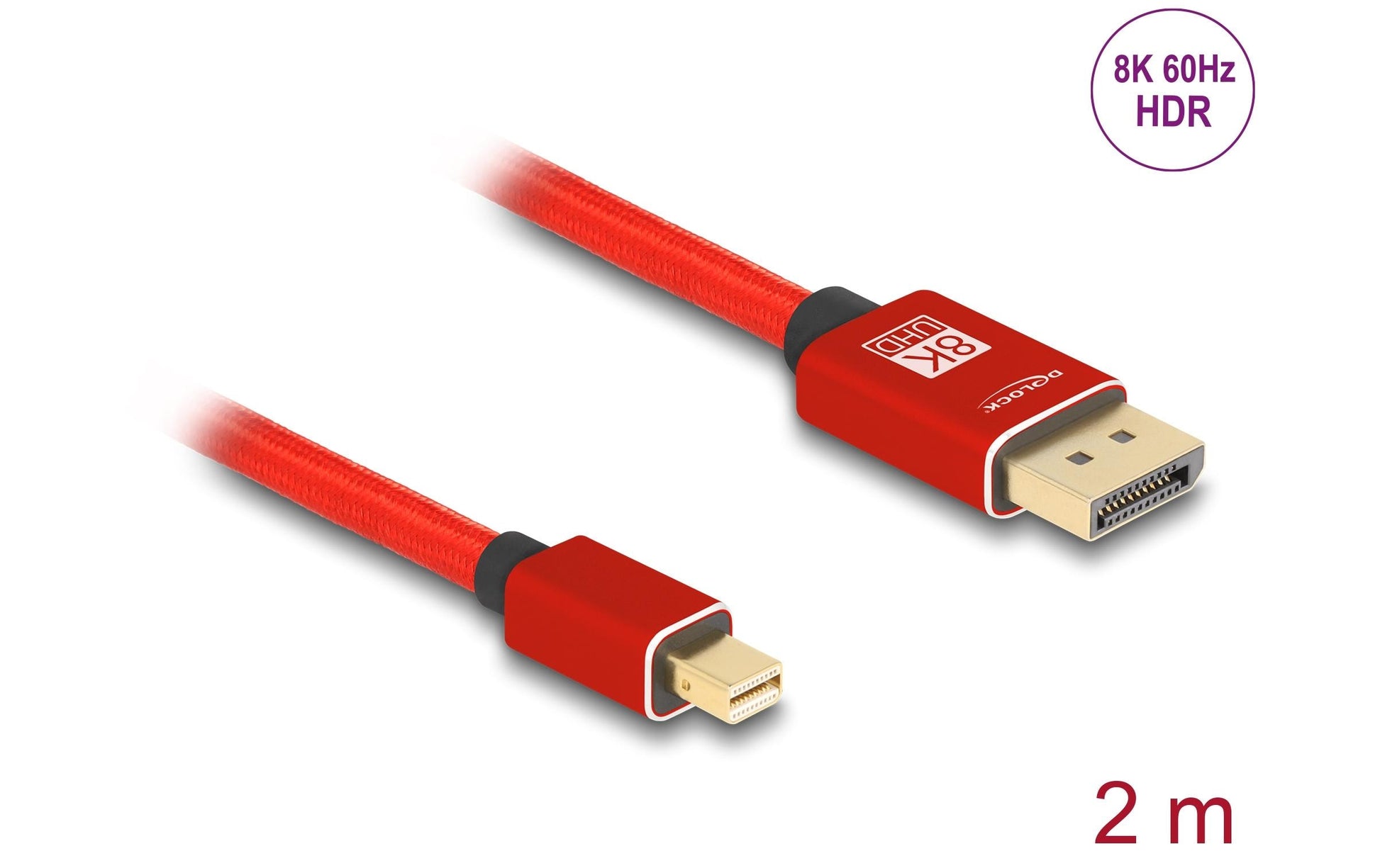 DeLOCK Mini DisplayPort auf DisplayPort Kabel DP 1.4 8K 60 Hz – 2 m – Rot