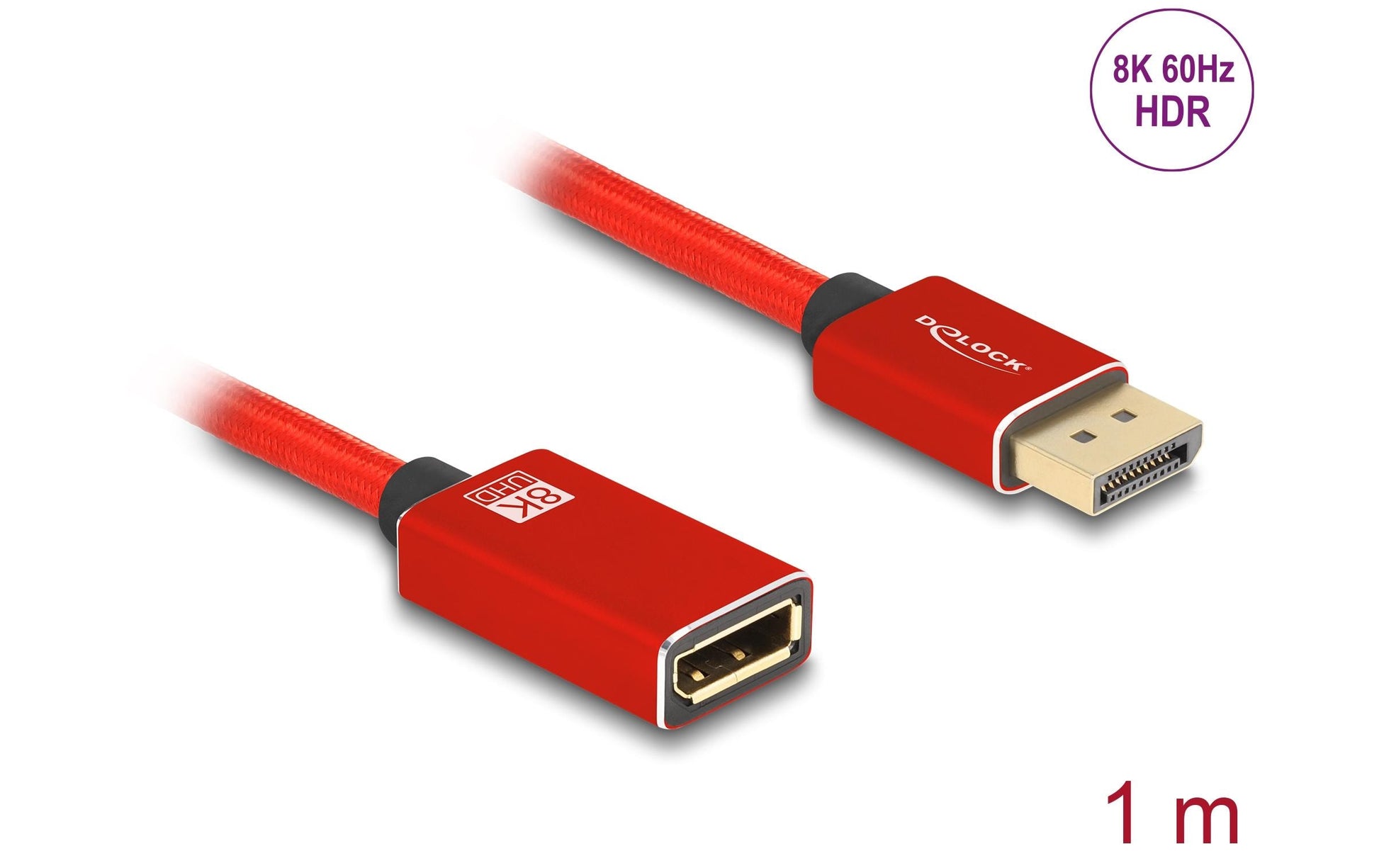 DeLOCK DisplayPort Verlängerung DP 1.4 – 8K 60 Hz – 1 m – Rot
