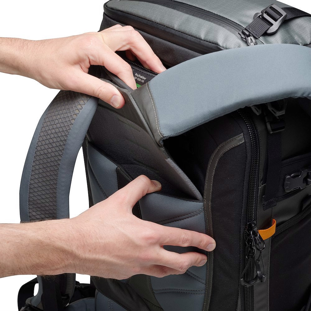 Lowepro Pro Trekker BP 650 AW II Rucksack – 43 l, Regenhülle – für DSLR, Systemkameras, DJI Osmo/Mavic – Grau